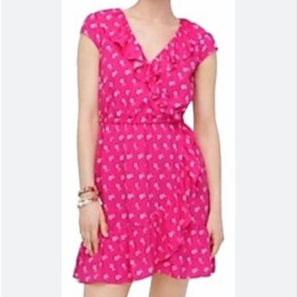 J Crew Vibrant Fuchsia Pink V Neck Ruffle Floral Dress AP365 Size 10 - Picture 1 of 10
